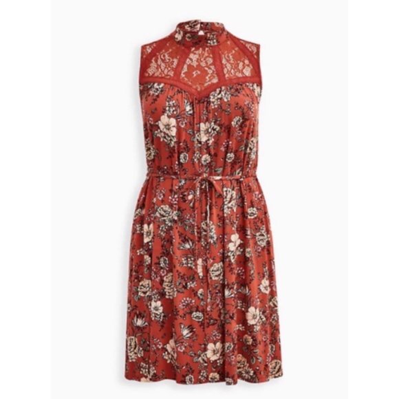 ๐ Soft Rust Floral Trapeze Mini Dress 2 2X NWT Torrid New! - Picture 5 of 8